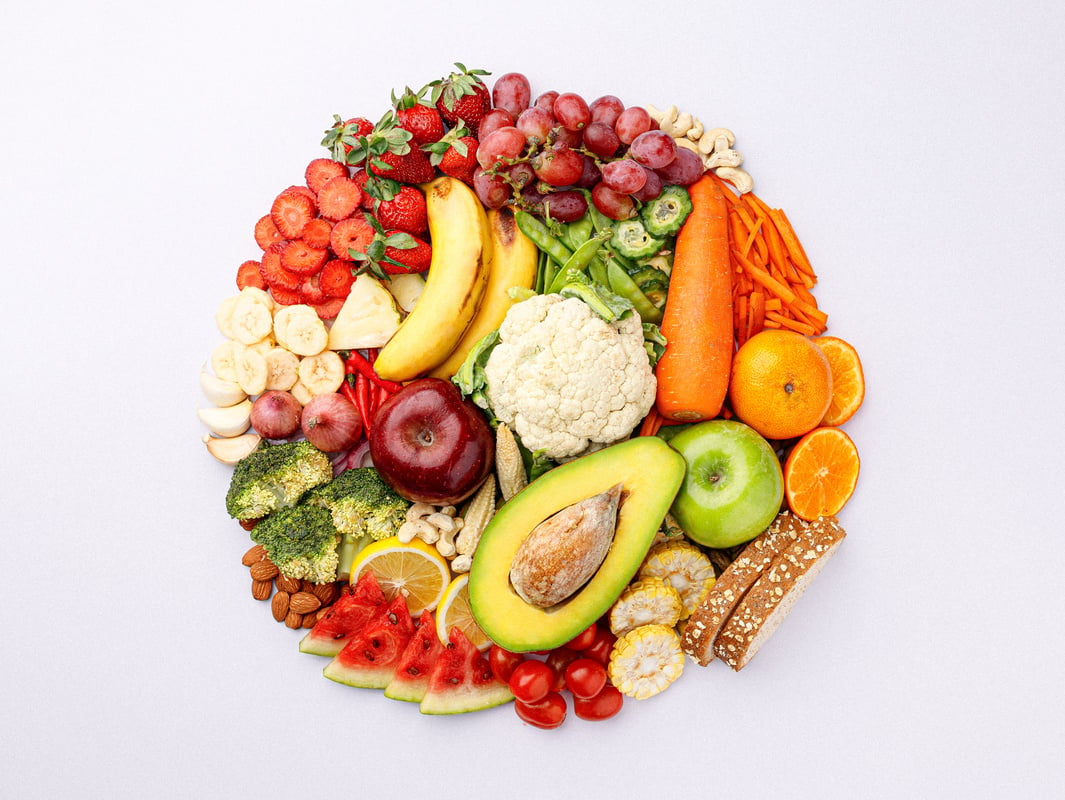 Assorted Fruits and Vegetables on White Background